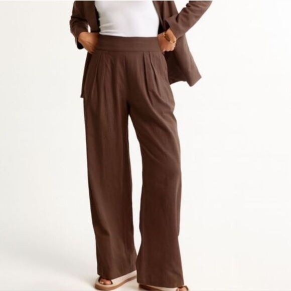 Abercrombie & Fitch Pants - NWT Abercrombie&Fitch 53% Linen Pleated Wide Leg Pants Chocolote  Brown Sz M